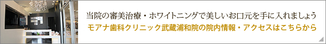 当院の審美治療・ホワイトニングで美しいお口元を手に入れましょう　モアナ歯科クリニック武蔵浦和院の院内情報・アクセスはこちらから